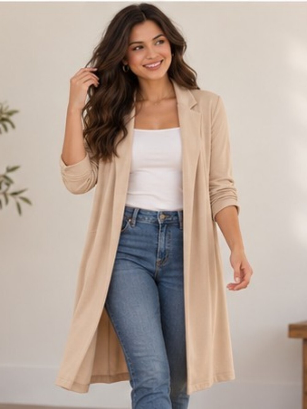WINDSOR Creamy Beige Long Duster Cardigan EUC Size S